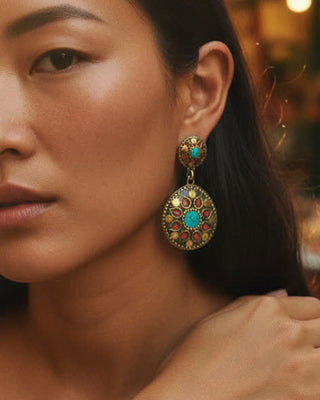 Mosaic Round Earrings – Moroccan Brass Charm