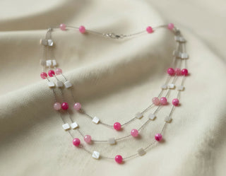Colour Play: Layered Silver Necklace with Pops of Pink