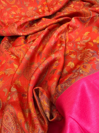 Crimson Bloom Jaipur Pashmina – Hand-Woven Luxury Scarf with Magenta Border
