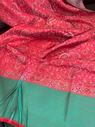 Emerald Raj Jaipur Pashmina – Red & Green Artisan-Woven Shawl