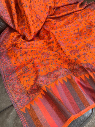 Sunset Spice Jaipur Pashmina – Burnt Orange & Ruby Border Shawl