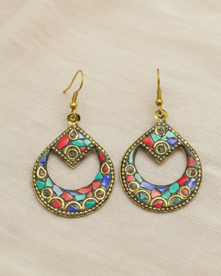 Mosaic Teardrop Earrings – Moroccan Brass Charm