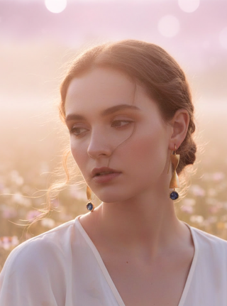 Golden Flow: Ribbon Drops with Gemstone Glow