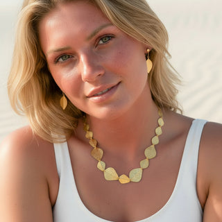 Hammered Gold Leaf Necklace – Organic Coastal Statement Piece