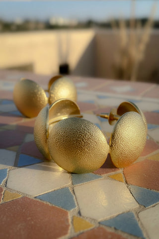 Golden Crescent Textured Hoop Earrings — Boho Luxe Statement Jewellery