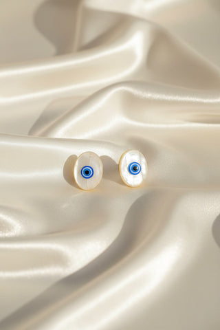 Chic Protection: Evil Eye Oval Studs in High Gold