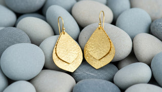 Double Layer Gold Leaf Earrings – Hammered Artisan Design