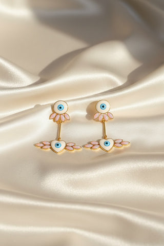 Love & Protection: Evil Eye Heart Statement Ear Rings - Pink