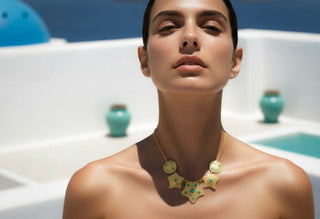 Gold Starfish Bracelet – Hammered Coastal Design with Turquoise Accents