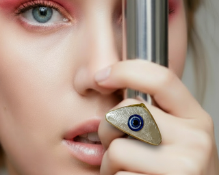 Evil Eye Shield Ring – Gold Textured Statement Piece