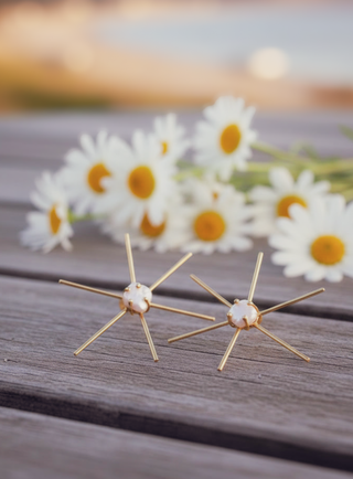 Gold Starburst Drop Earring with Iridescent Gemstone