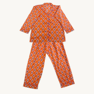 Indian Cotton Pyjama Set – Orange Paisley (Short Sleeve, Lightweight)