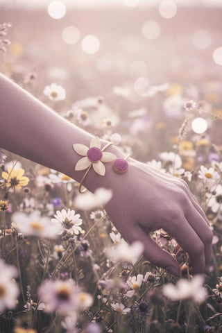 Gold Bloom Cuff with Soft Pink Stone Centres