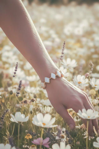 Gold Mother-of-Pearl Geometric Diamond Cuff