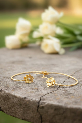 Gold Lotus Hoop Earrings – Handcrafted Floral Statement Hoops